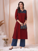Princess line kurta in cotton flex with hand block printed shiflee trim and mirror work.
