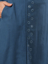 A-line cotton flex kurta with mirror work and attached thread tassels.