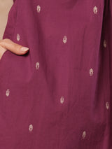 Pleated A-line printed cotton kurta with lace, block print, handwork and pocket.