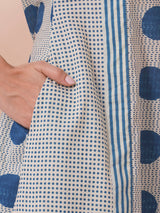 A-line print mix-match kurta with button detailing and bell sleeves.