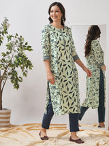 Straight fit shoulder princess kurta with piping between the seams and placket.