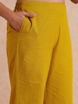 Straight fit kurta set with half sleeves and button detailing paired with plain palazzo.