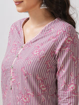 Straight kurta set with piping detailing on neck, sleeves and side slits paired with pant.
