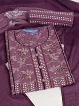 3-piece printed kurta set paired with printed bottoms and a beautifully block-printed mul dupatta.(Purple)