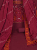 Maroon cotton suit set with incorporate the traditional ikat fabric and delicate handwork detail.