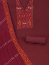 Maroon cotton suit set with incorporate the traditional ikat fabric and delicate handwork detail.
