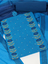 3-piece suit set with a floral applique yoke, paired with contrasting bottoms and block-printed dupatta.