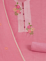 3-piece solid suit set featuring delicate embroidery , paired with a solid bottom and a printed dupatta.(Pink)