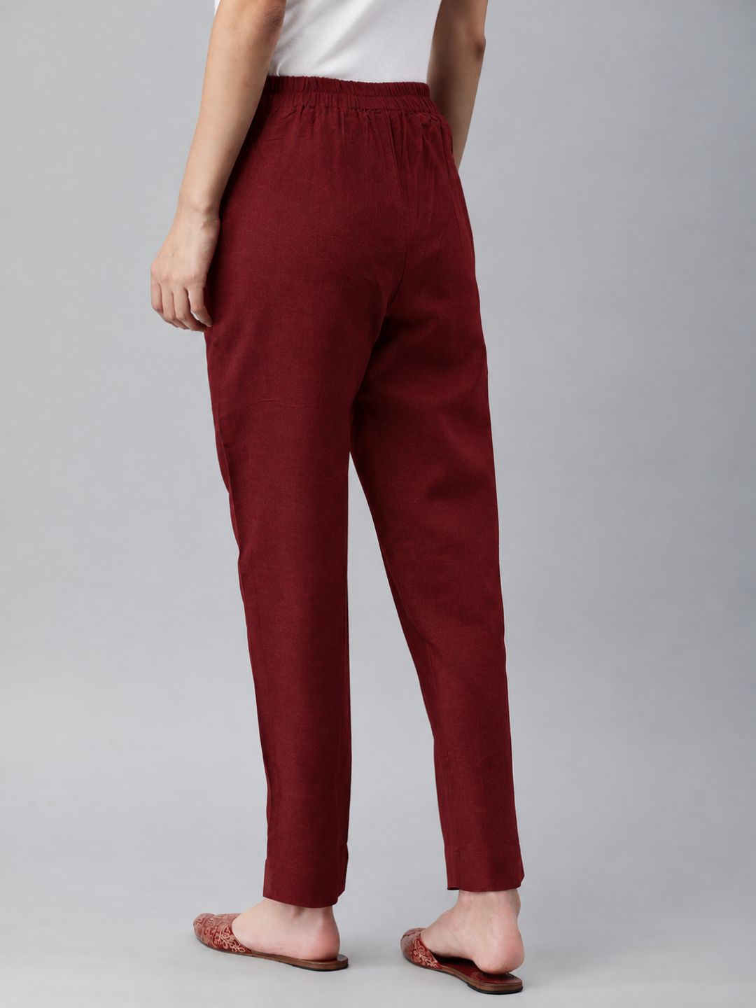 Straight Fit Cotton Plain Ankle Length Half Elasticated Pant with Inside Drawstring.(Maroon)