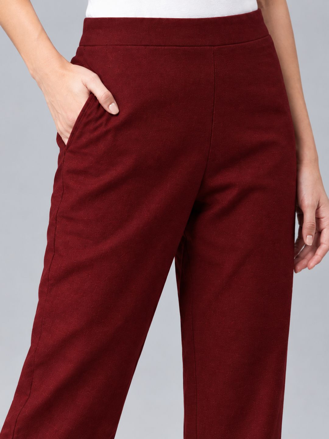 Straight Fit Cotton Plain Ankle Length Half Elasticated Pant with Inside Drawstring.(Maroon)