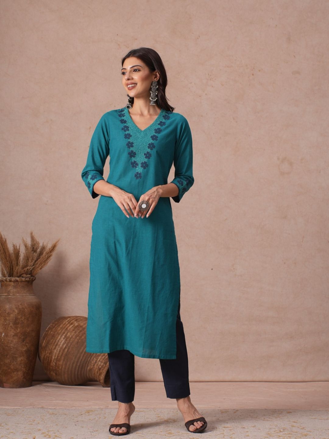 Straight Fit Cotton Plain Ankle Length Half Elasticated Pant with Inside Drawstring.(Blue)