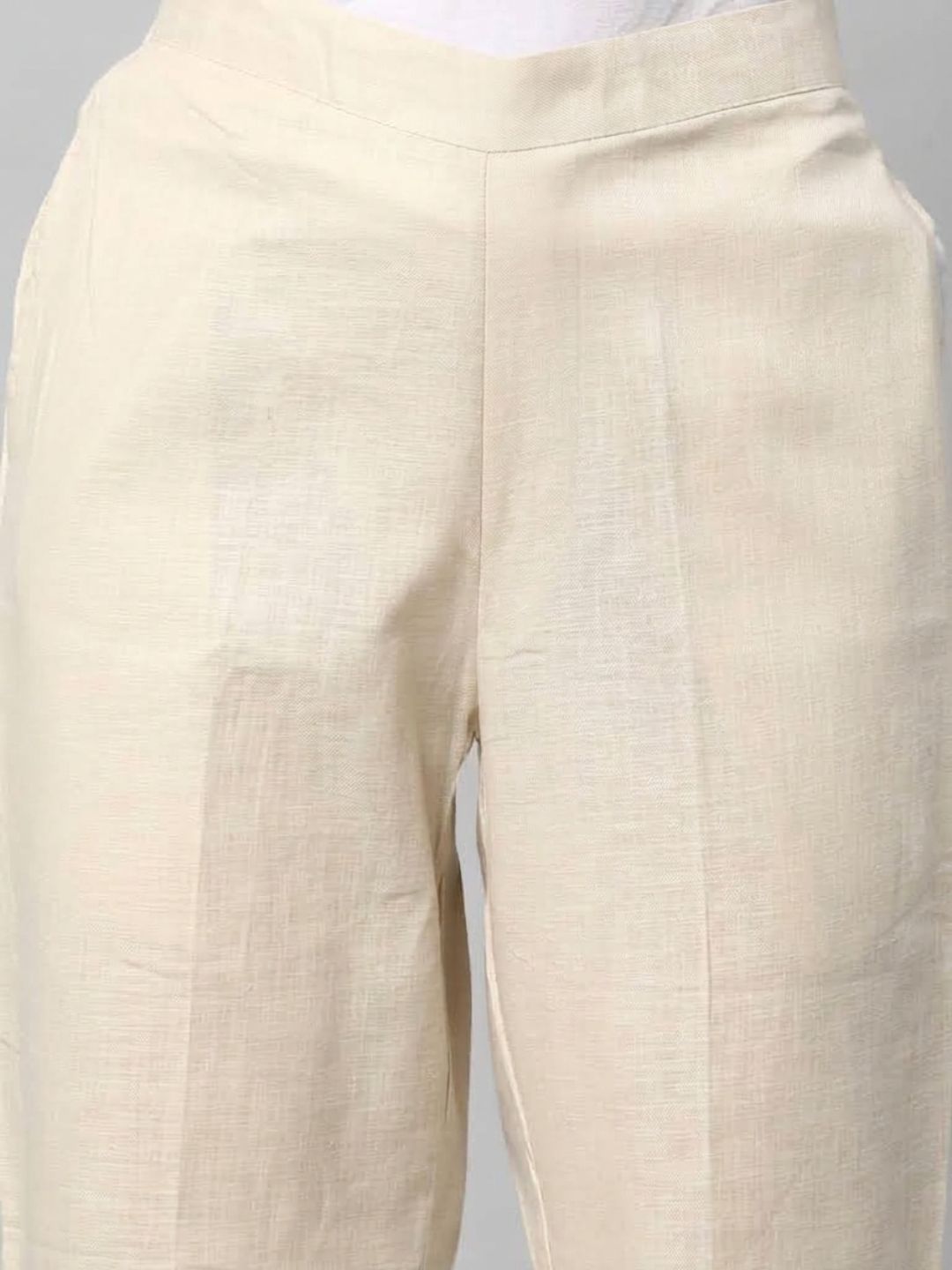 Straight Fit Cotton Plain Ankle Length Half Elasticated Pant with Inside Drawstring.(Cream)