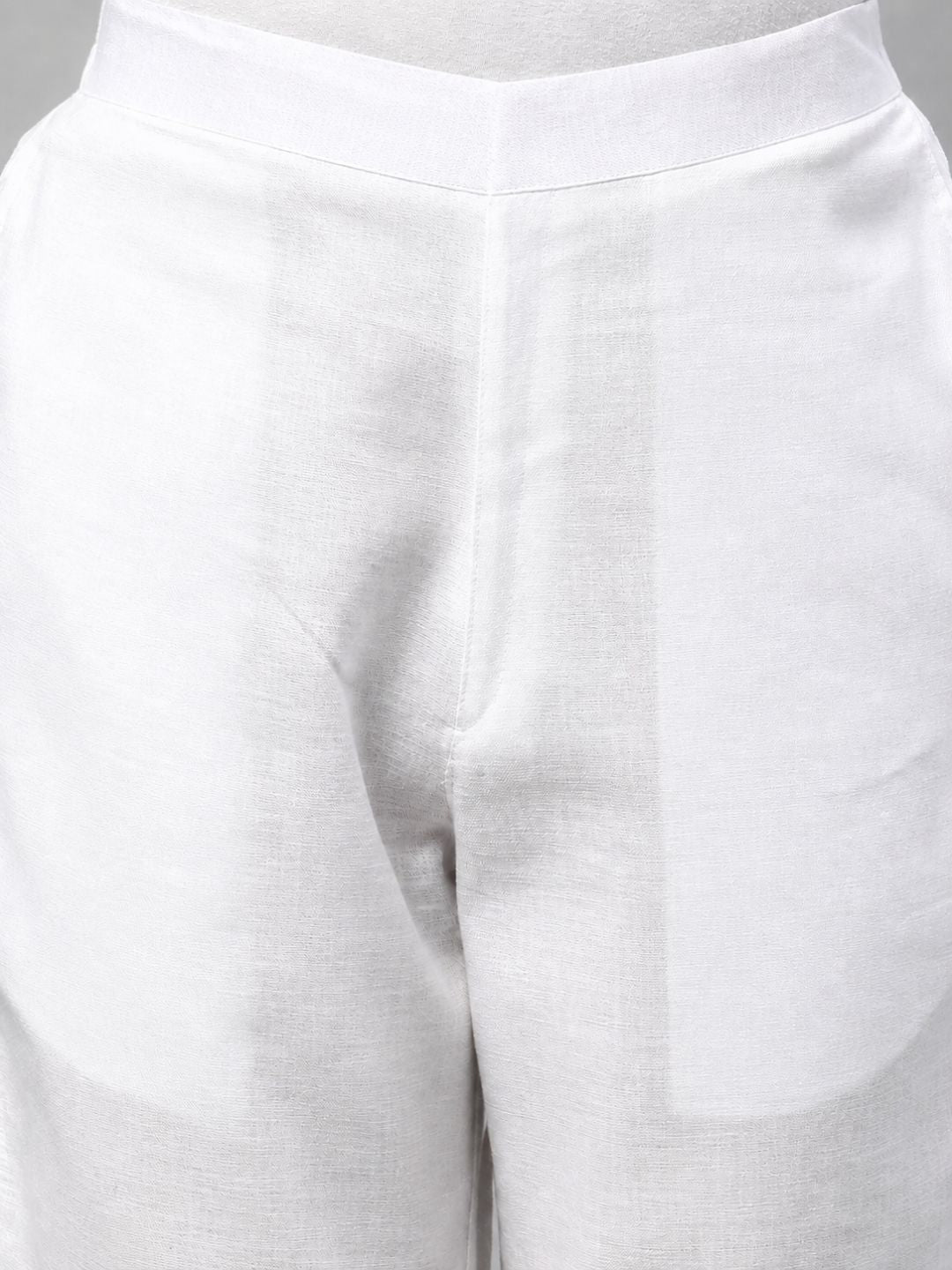 Straight Fit Cotton Plain Ankle Length Half Elasticated Pant with Inside Drawstring.(White)