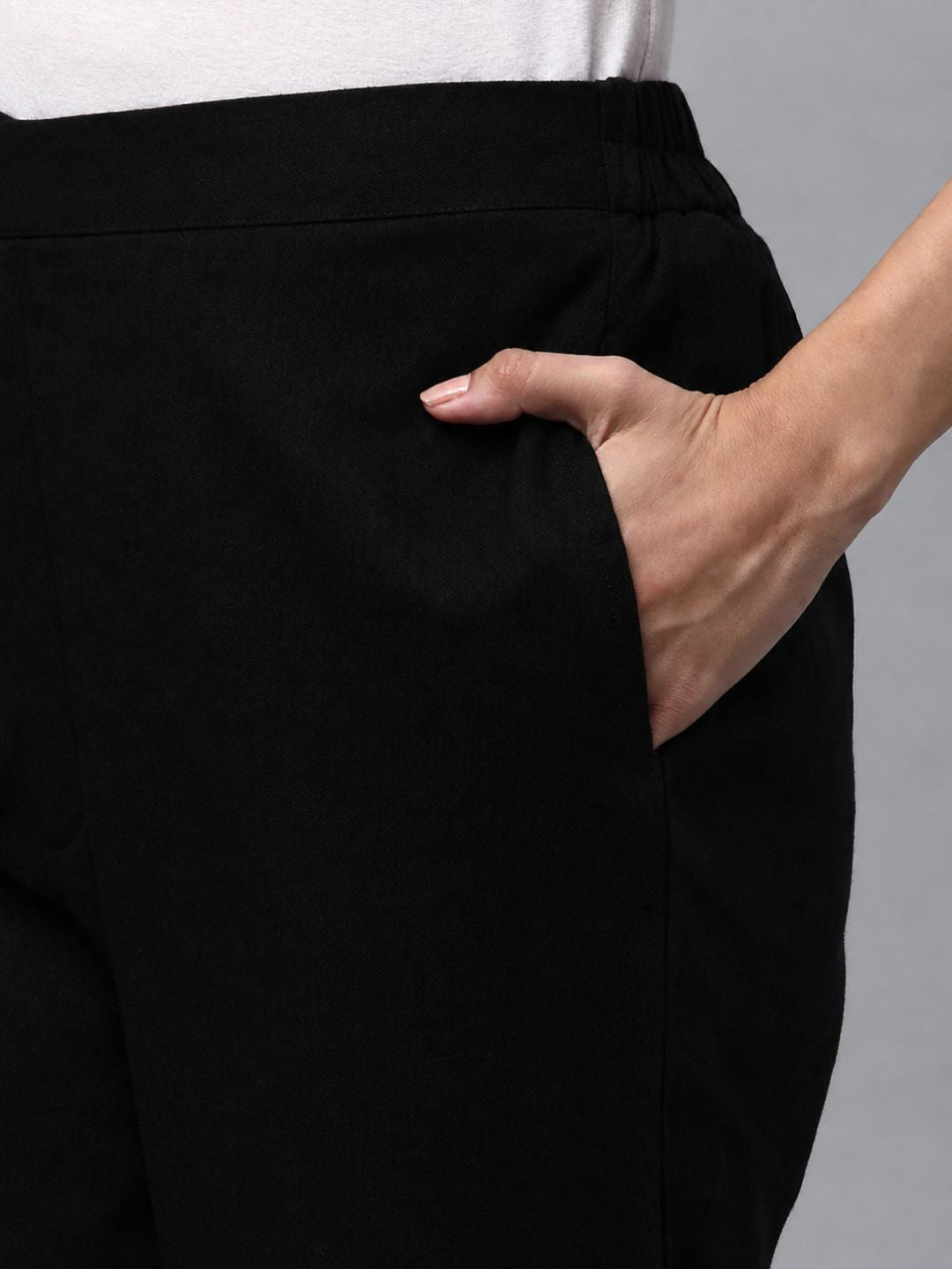 Straight Fit Cotton Plain Ankle Length Half Elasticated Palazzo with Inside Drawstring.(Black)