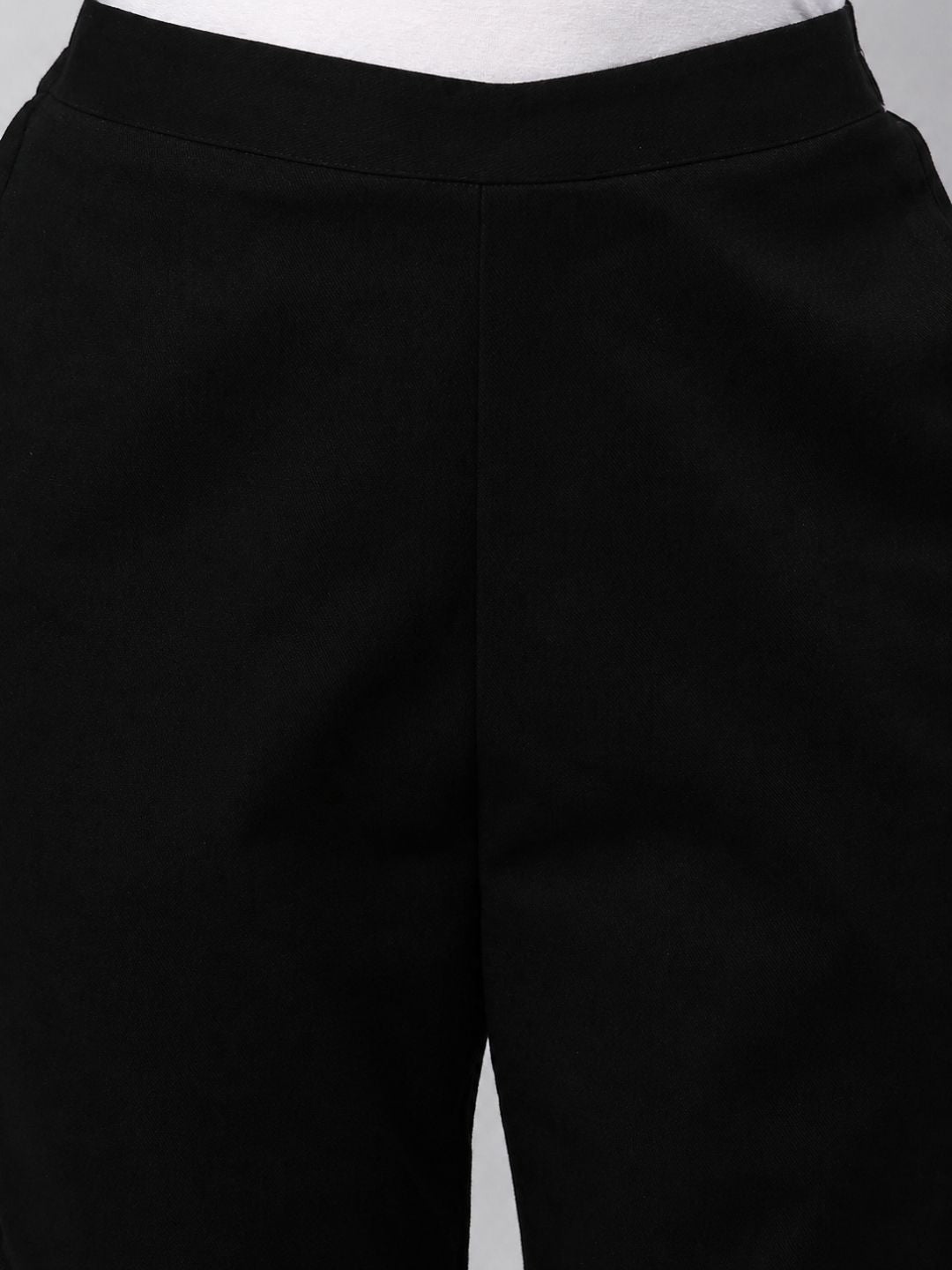 Straight Fit Cotton Plain Ankle Length Half Elasticated Palazzo with Inside Drawstring.(Black)
