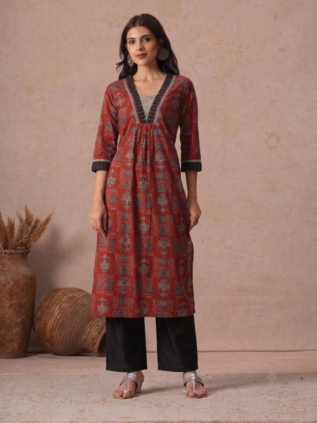 Straight Fit Cotton Plain Ankle Length Half Elasticated Palazzo with Inside Drawstring.(Black)
