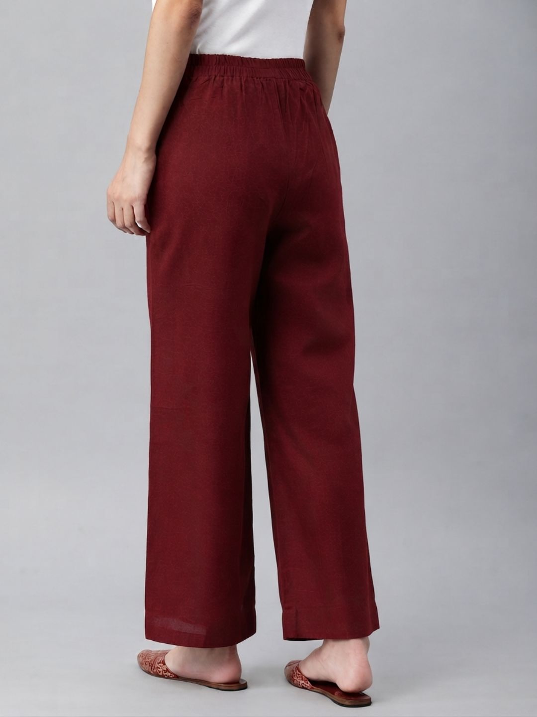 Straight Fit Cotton Plain Ankle Length Half Elasticated Palazzo with Inside Drawstring.(Maroon)