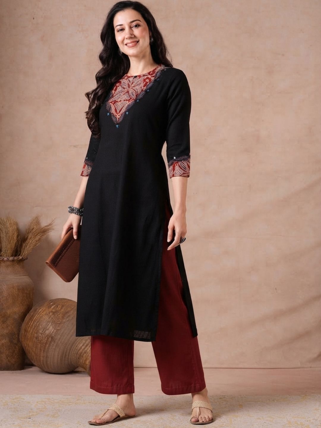 Straight Fit Cotton Plain Ankle Length Half Elasticated Palazzo with Inside Drawstring.(Maroon)