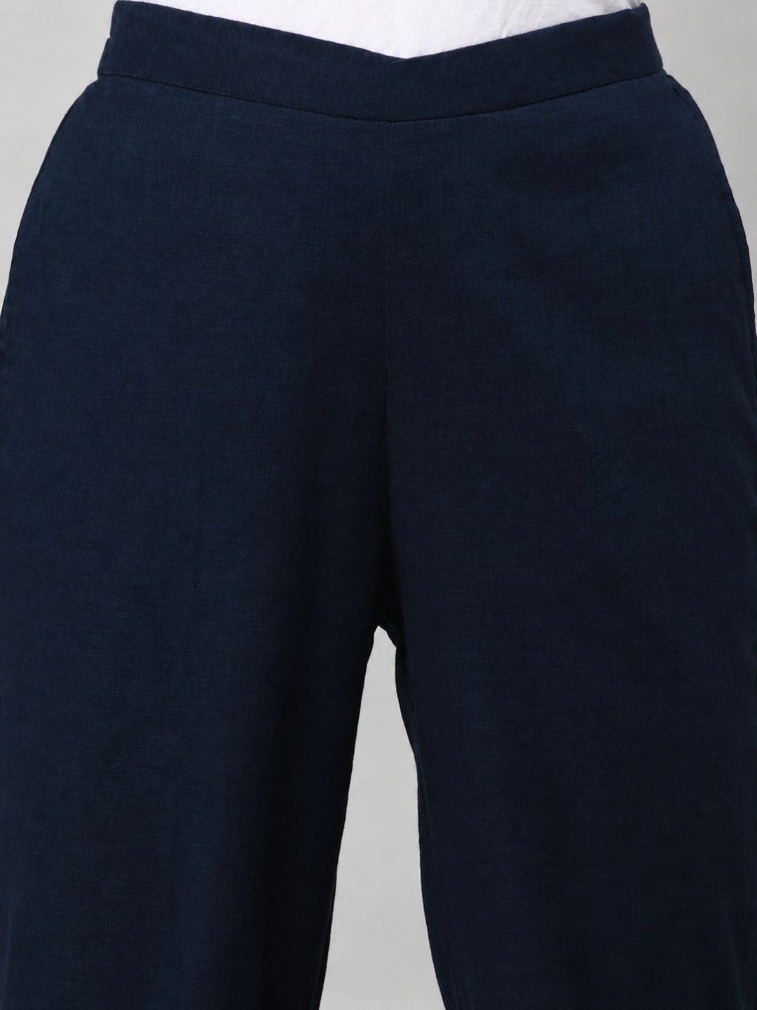 Straight Fit Cotton Plain Ankle Length Half Elasticated Palazzo with Inside Drawstring.(Blue)