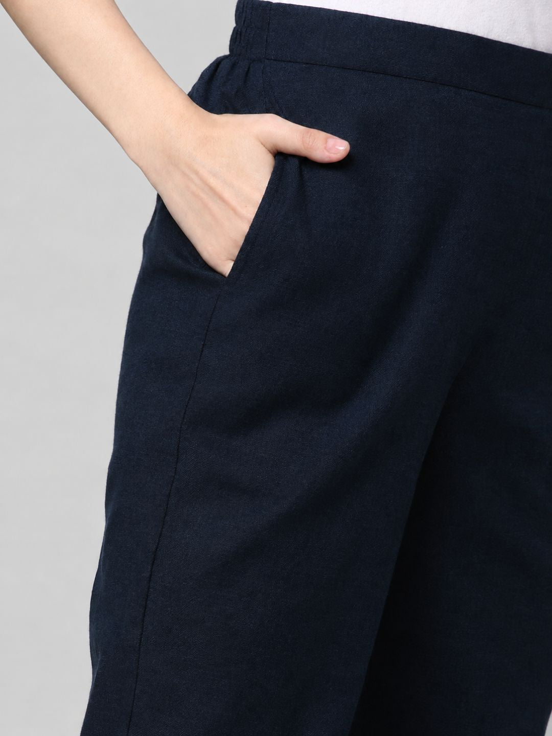 Straight Fit Cotton Plain Ankle Length Half Elasticated Palazzo with Inside Drawstring.(Blue)