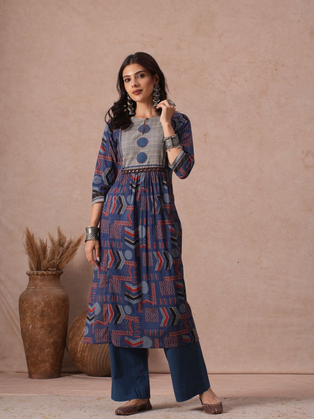 Straight Fit Cotton Plain Ankle Length Half Elasticated Palazzo with Inside Drawstring.(Blue)