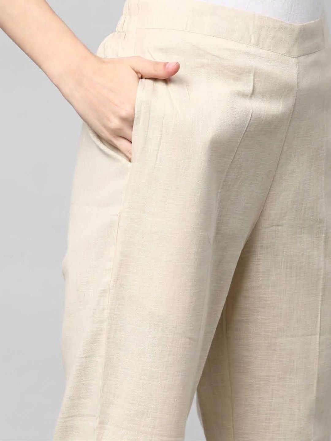 Straight Fit Cotton Plain Ankle Length Half Elasticated Palazzo with Inside Drawstring.(Cream)