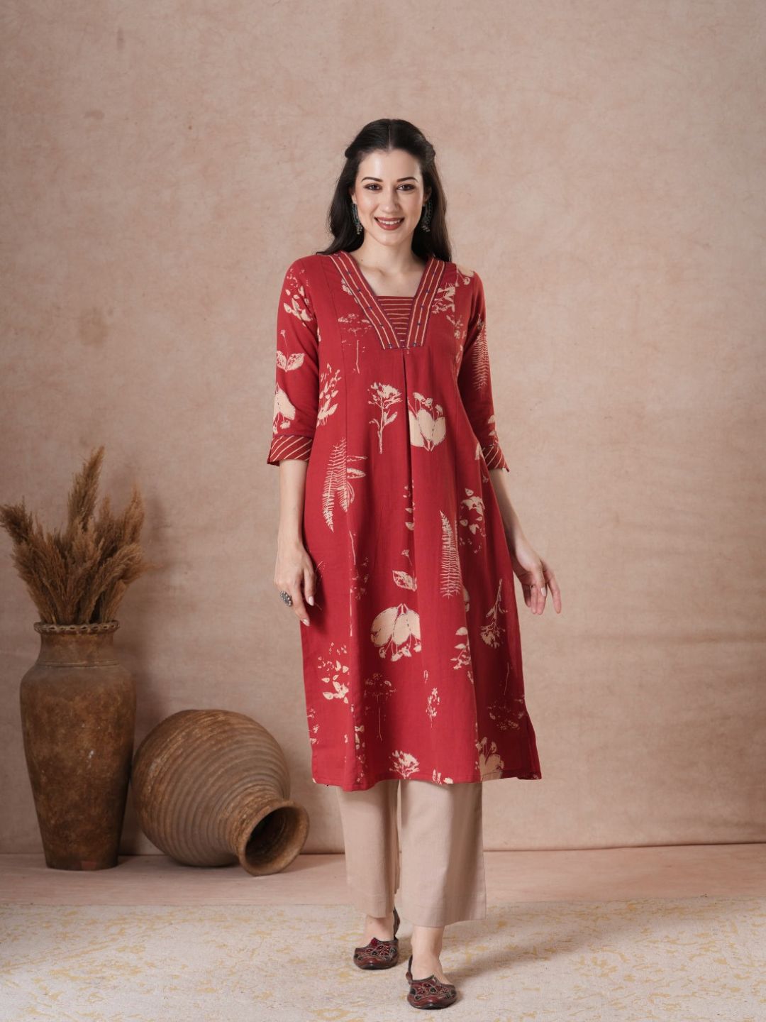 Straight Fit Cotton Plain Ankle Length Half Elasticated Palazzo with Inside Drawstring.(Cream)