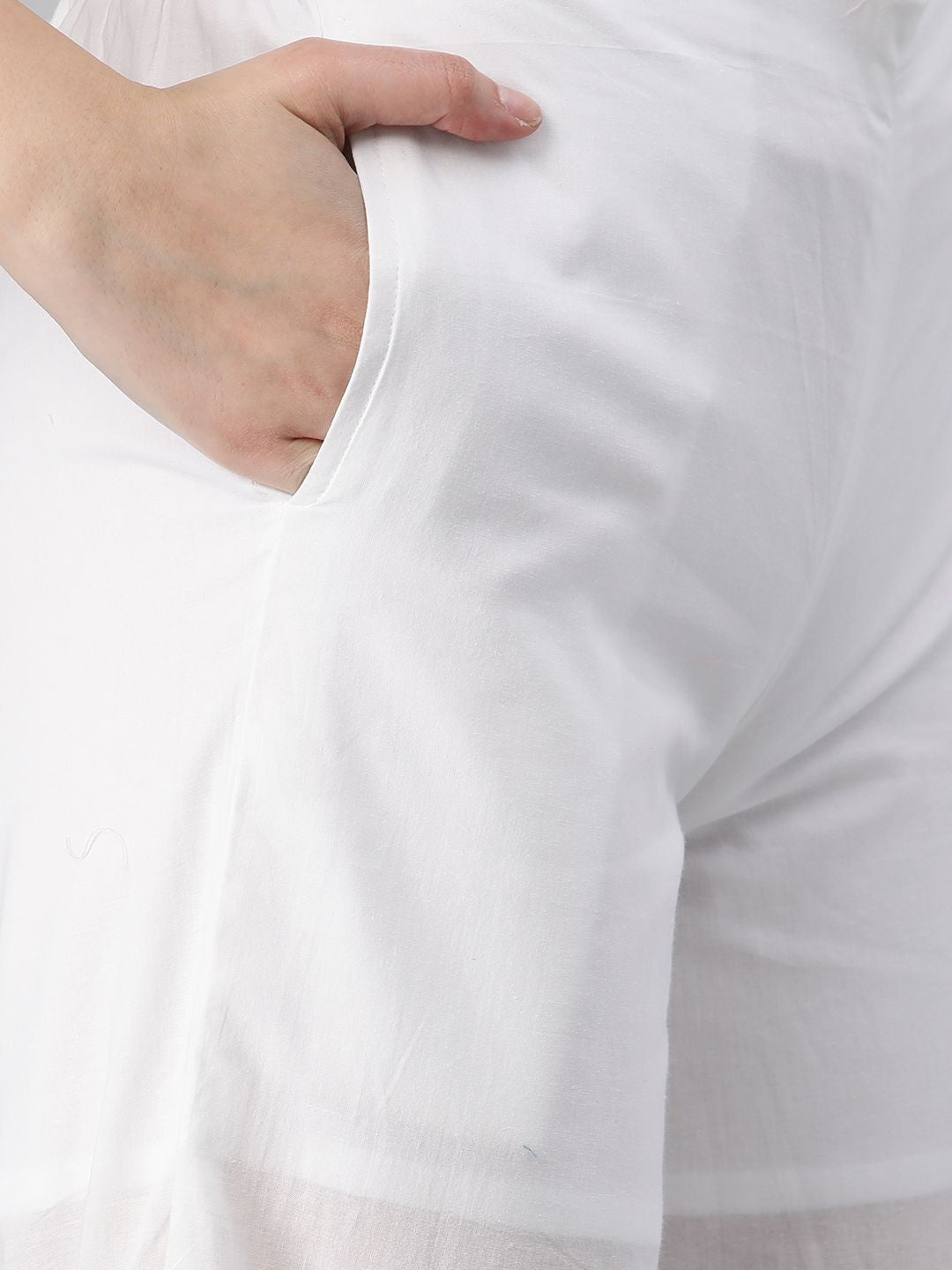 Straight Fit Cotton Plain Ankle Length Half Elasticated Palazzo with Inside Drawstring.(White)