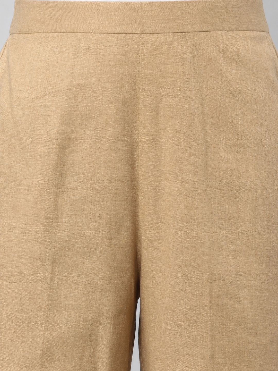 Straight Fit Cotton Plain Ankle Length Half Elasticated Palazzo with Inside Drawstring.(Beige)