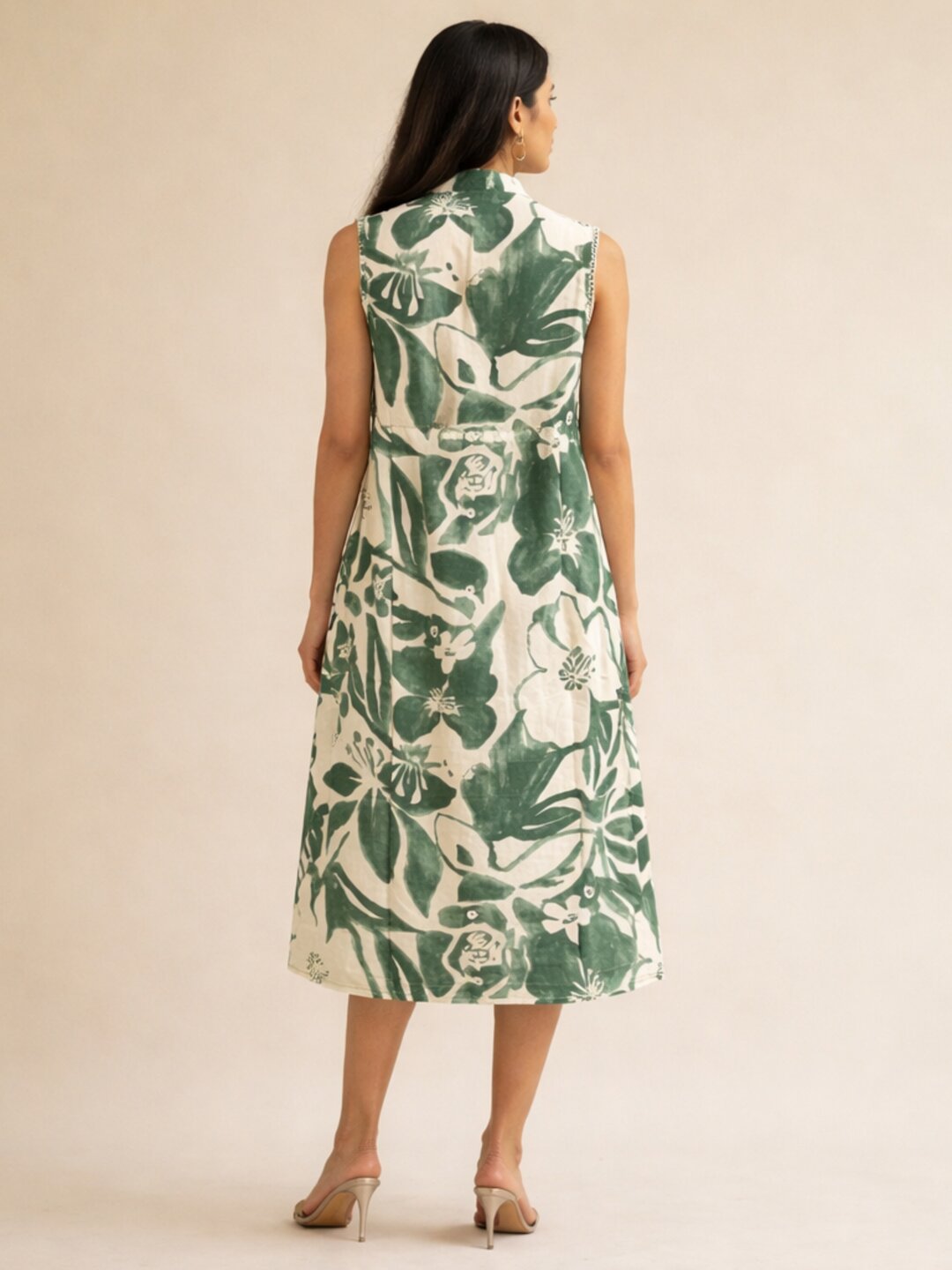 JOYLAND - Cotton flex A-Line floral printed Dress with button placket and side pocket.