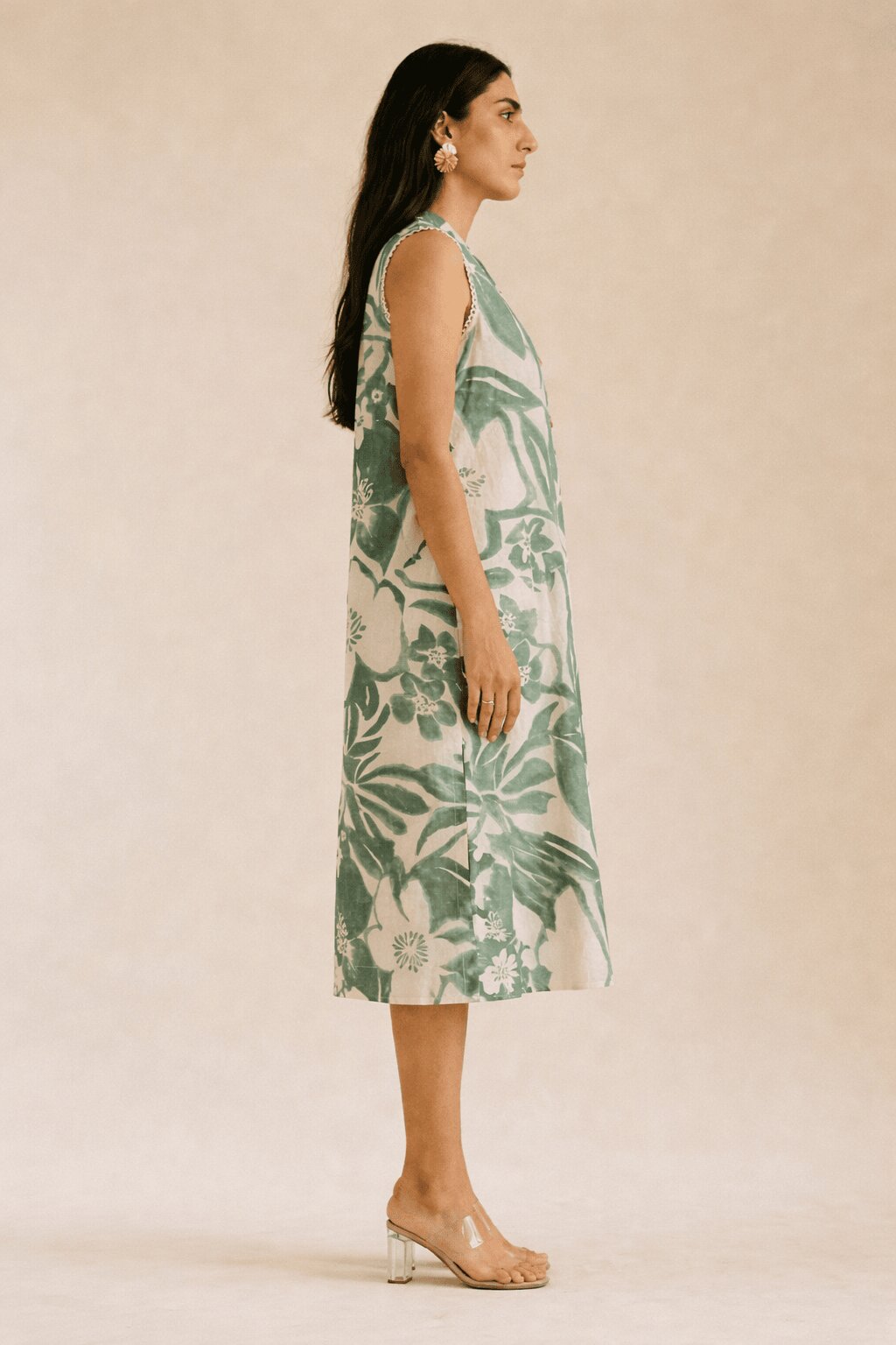 JOYLAND - Cotton flex A-Line floral printed Dress with button placket and side pocket.