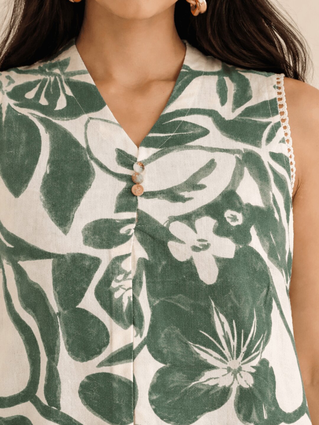 JOYLAND - Cotton flex A-Line floral printed Dress with button placket and side pocket.