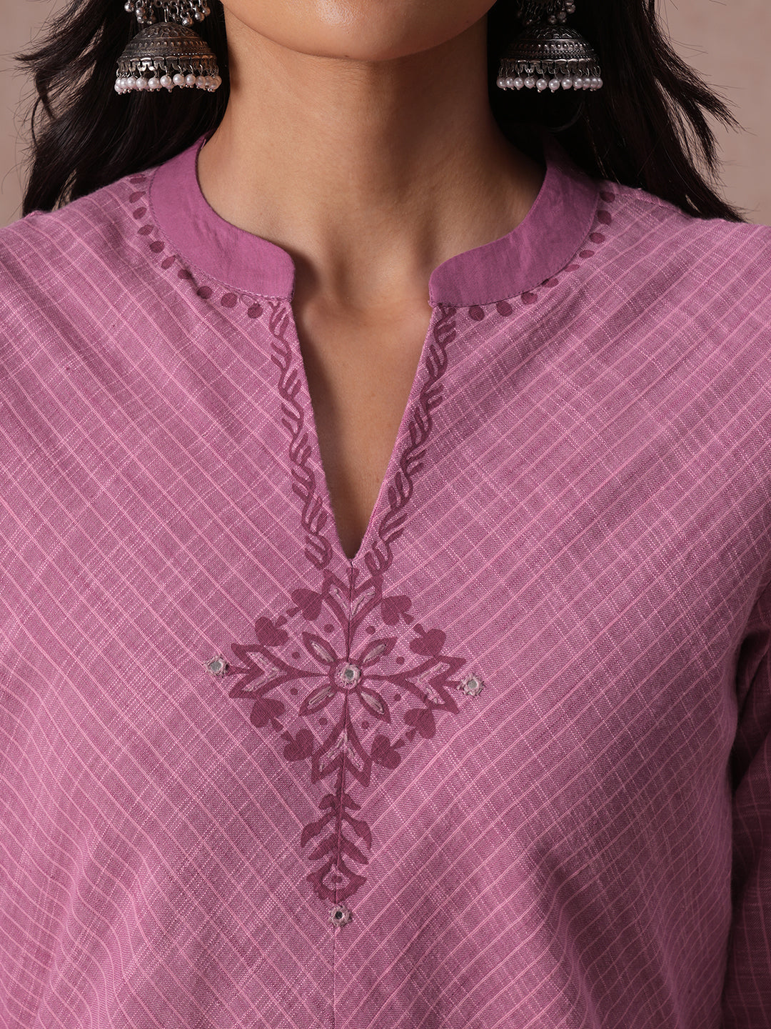 Straight fit Pink Cotton Kurta Suit Set with Floral Motifs, Matching Bottom and Printed Dupatta.