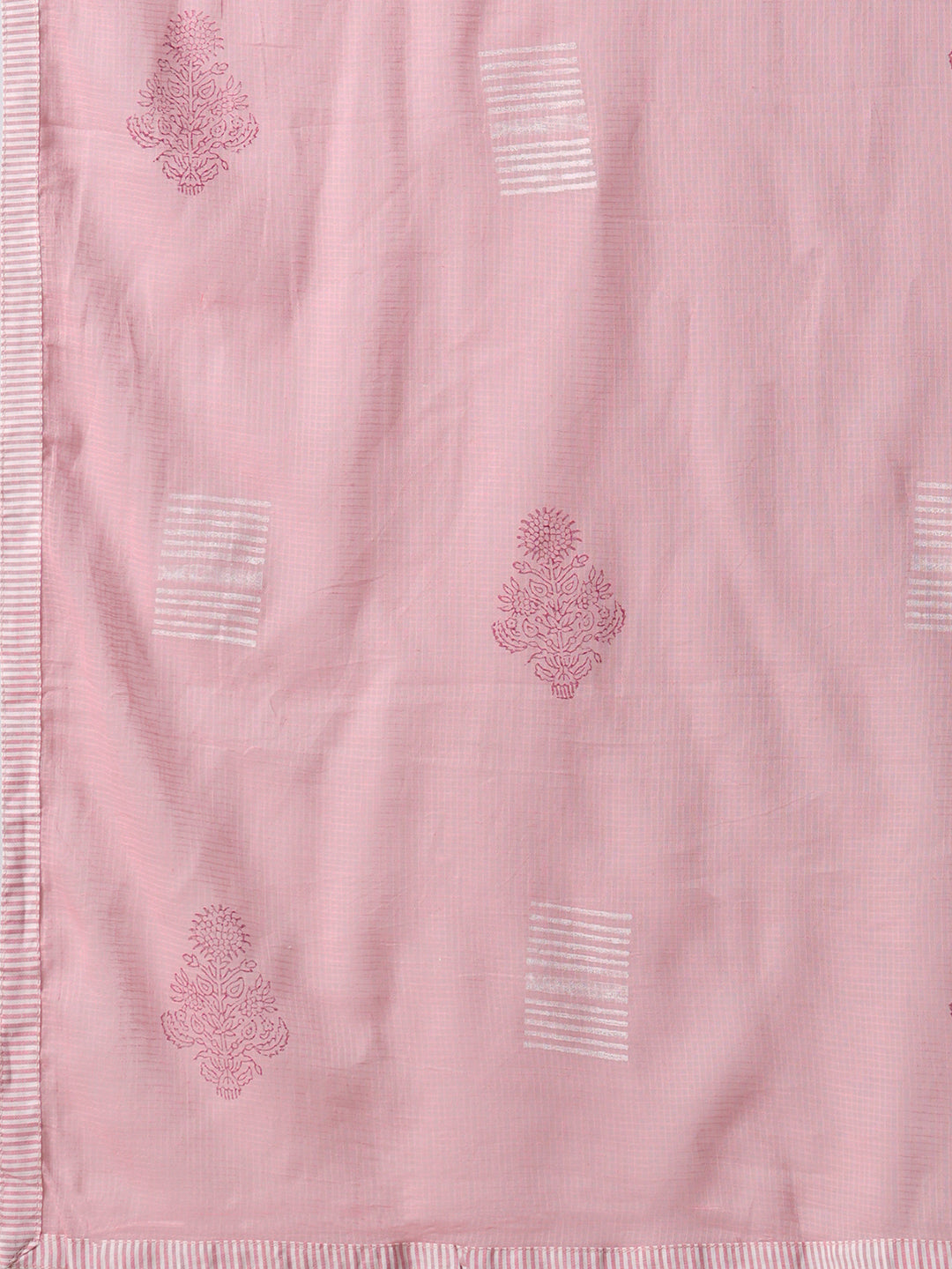 Straight Fit Chambray Cotton Suit Set with Patchwork, Striped Bottom & Kota Dupatta.