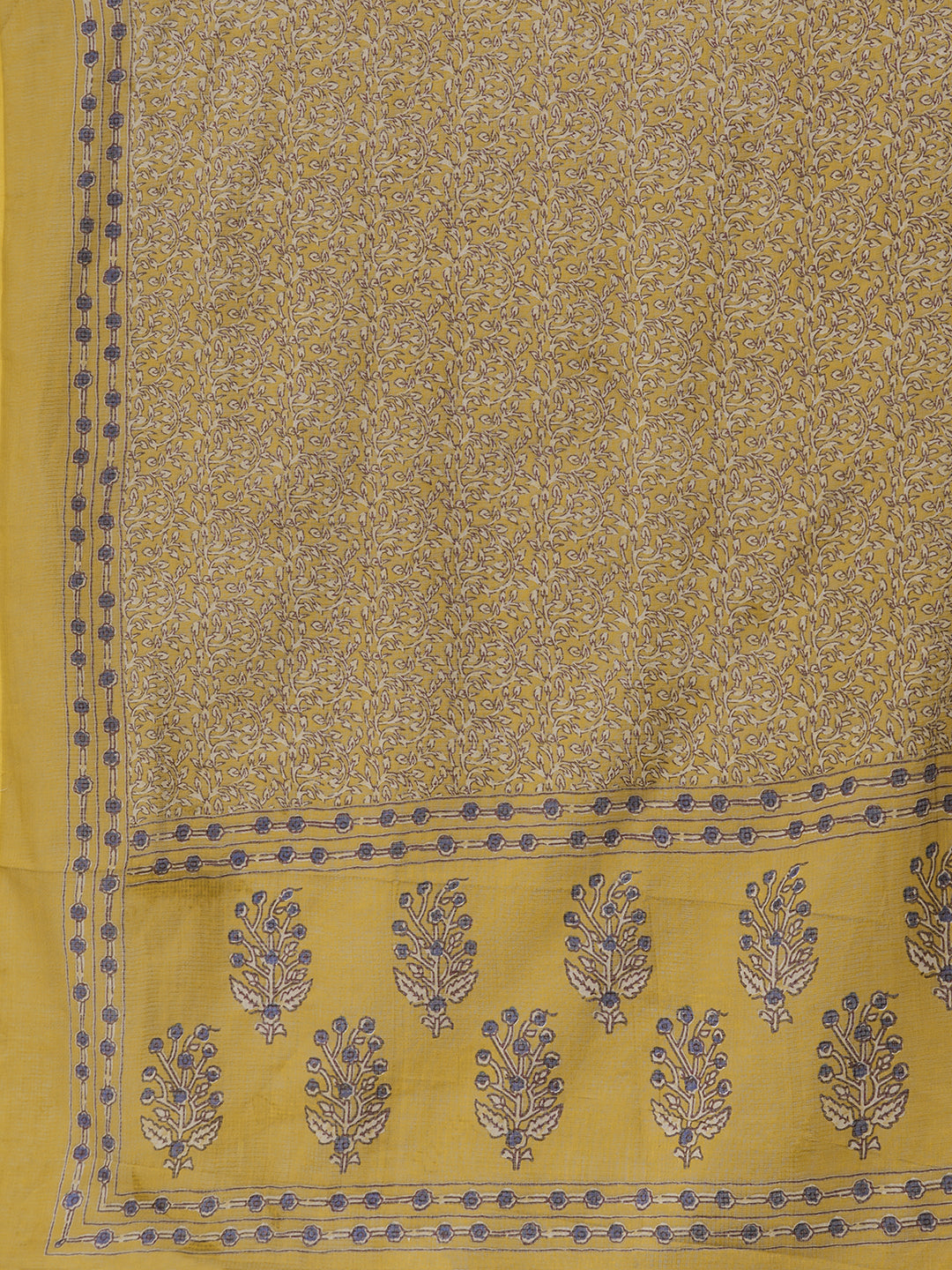 Mustard floral Printed Kurta Set with Kota Doria Dupatta.