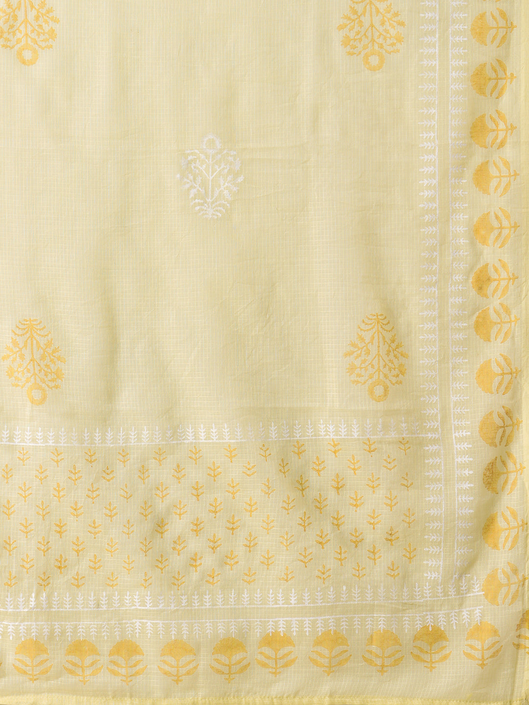Straight Fit Cotton Kurta Suit Set with Block Print, Mustard Bottom & Kota Dupatta.