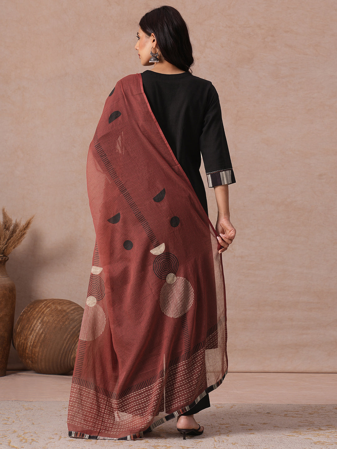 Cotton Straight fit Kurta Suit Set with Embroidered, Neckline Detailing, Bottom and Printed Dupatta.