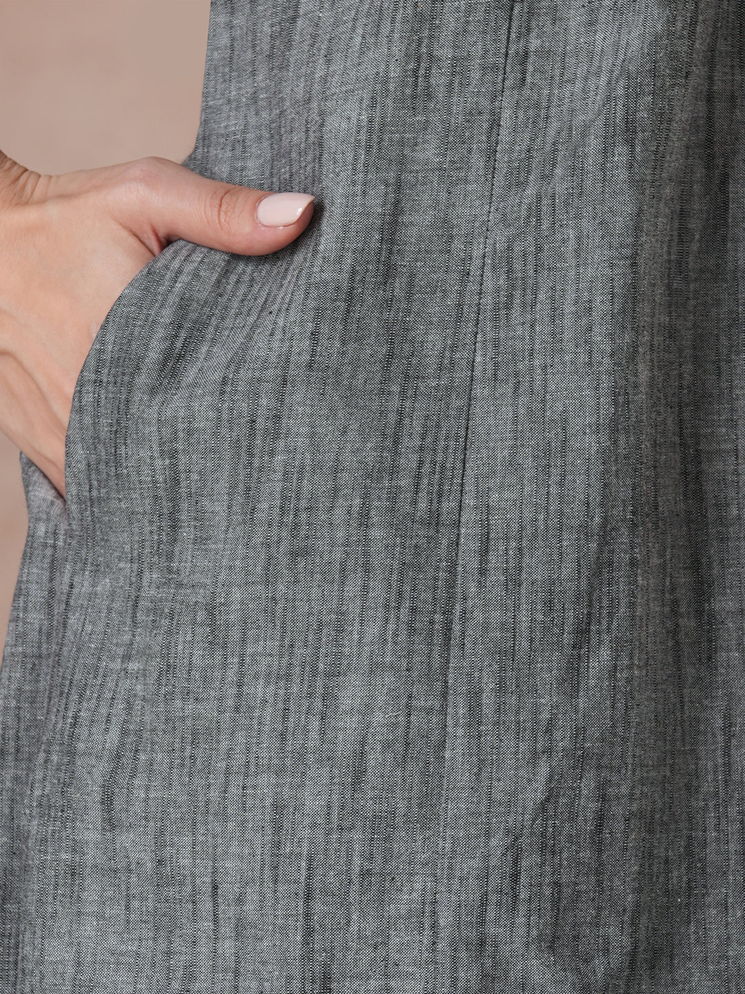 Classic Slate Grey Cotton Kurta Set with Intricate Embroidery, Handloom Dupatta and Self Pants