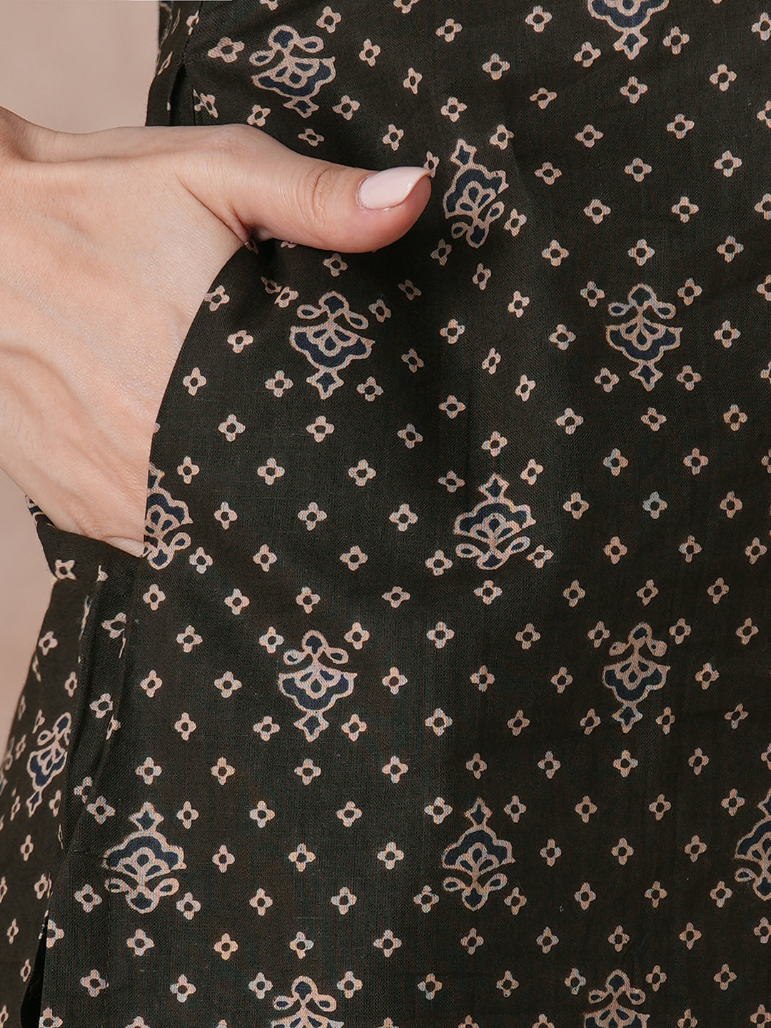 Charcoal Black Micro Print Kurta Set with Lace Detail.