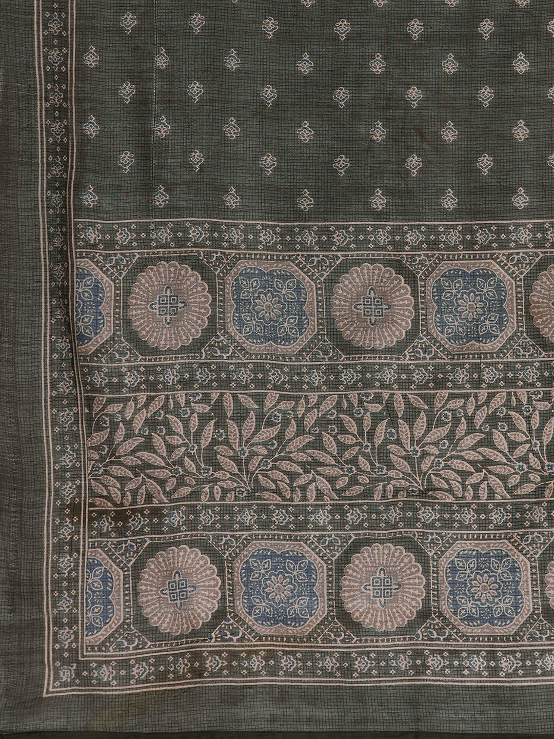 Charcoal Black Micro Print Kurta Set with Lace Detail.