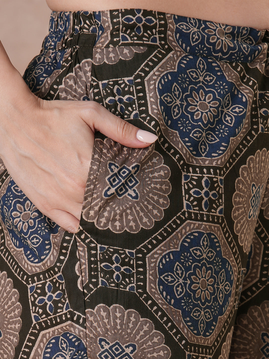 Charcoal Black Micro Print Kurta Set with Lace Detail.