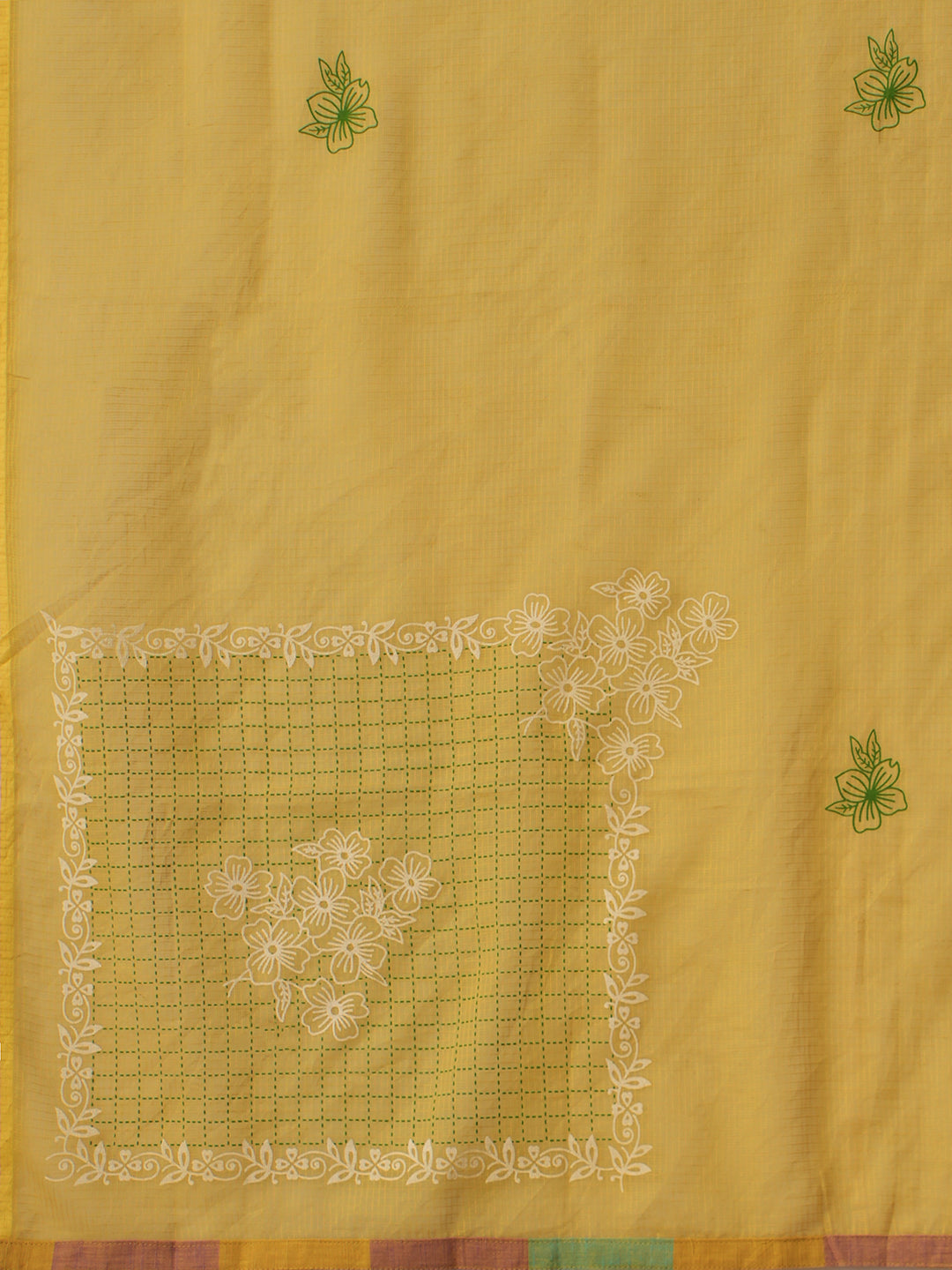 Straight fit Cotton Kurta Set with Embroidery & Handwork and Checkered Palazzos, Solid Kota Dupatta.