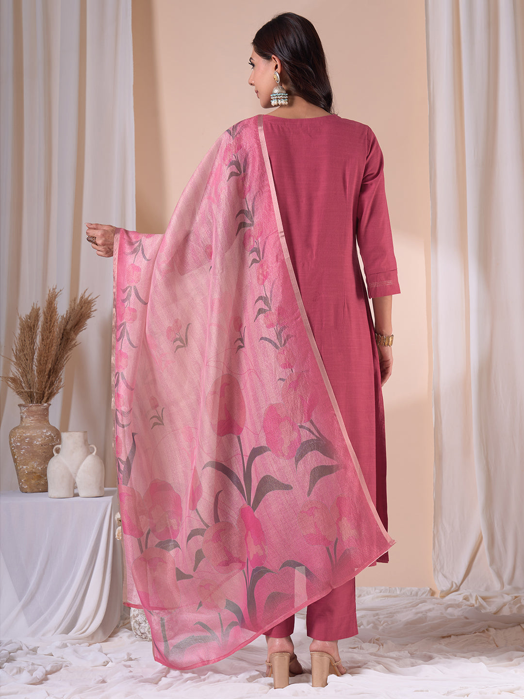 Flared south cotton dupatta Set with dori work, Plain Bottom & Printed Kota Zari Dupatta.