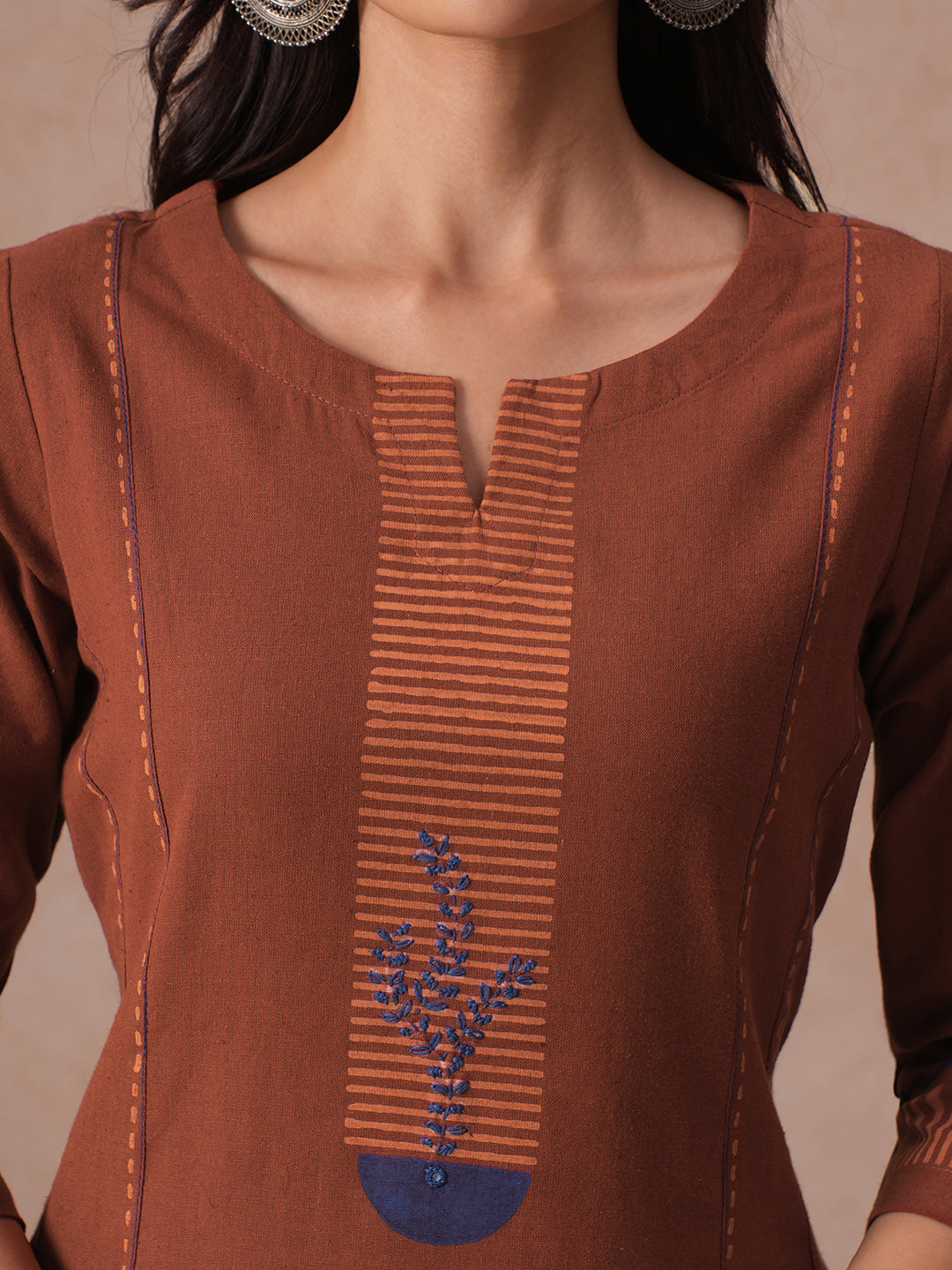 Pocketed A-Line Cotton Flex Kurta set with Block Print and Handwork Paired with Palazoo.