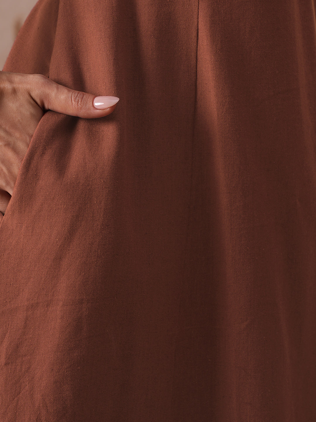 A-Line Cotton Kurta Set with Kalamkari Cutwork Yoke, Cuffs and Cordwork Detail & Solid Palazoo.