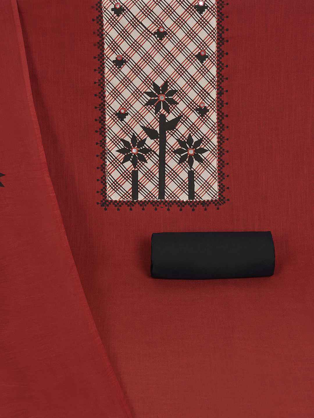 Printed dress material with Contrast Yoke and Dual-Tone Dupatta.(Rust)