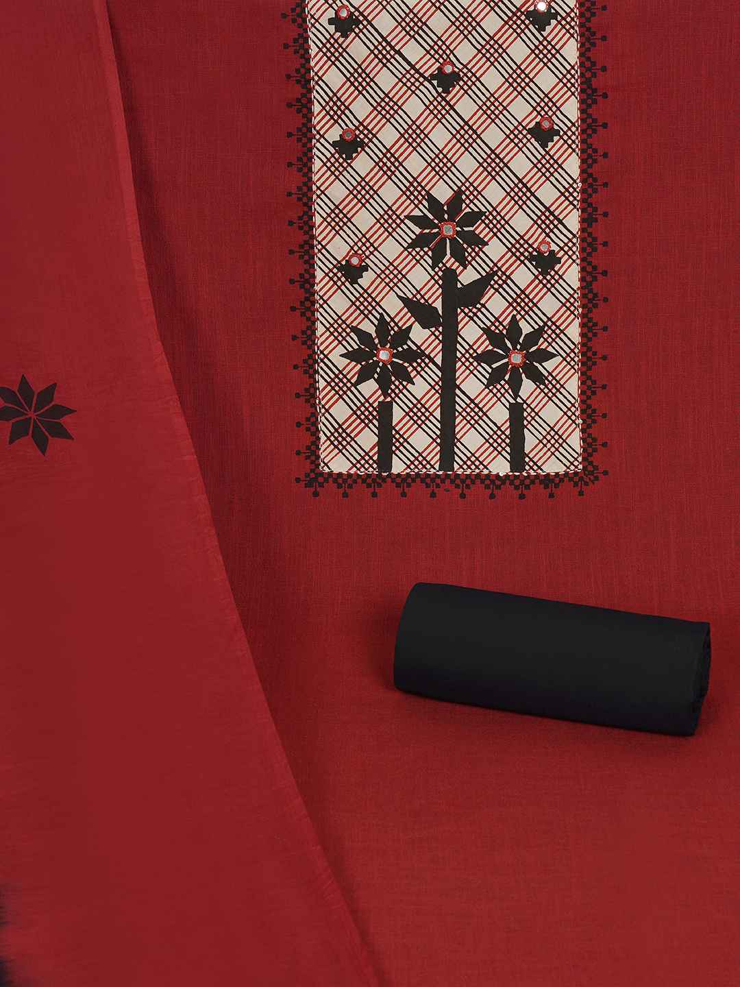 Printed dress material with Contrast Yoke and Dual-Tone Dupatta.(Rust)