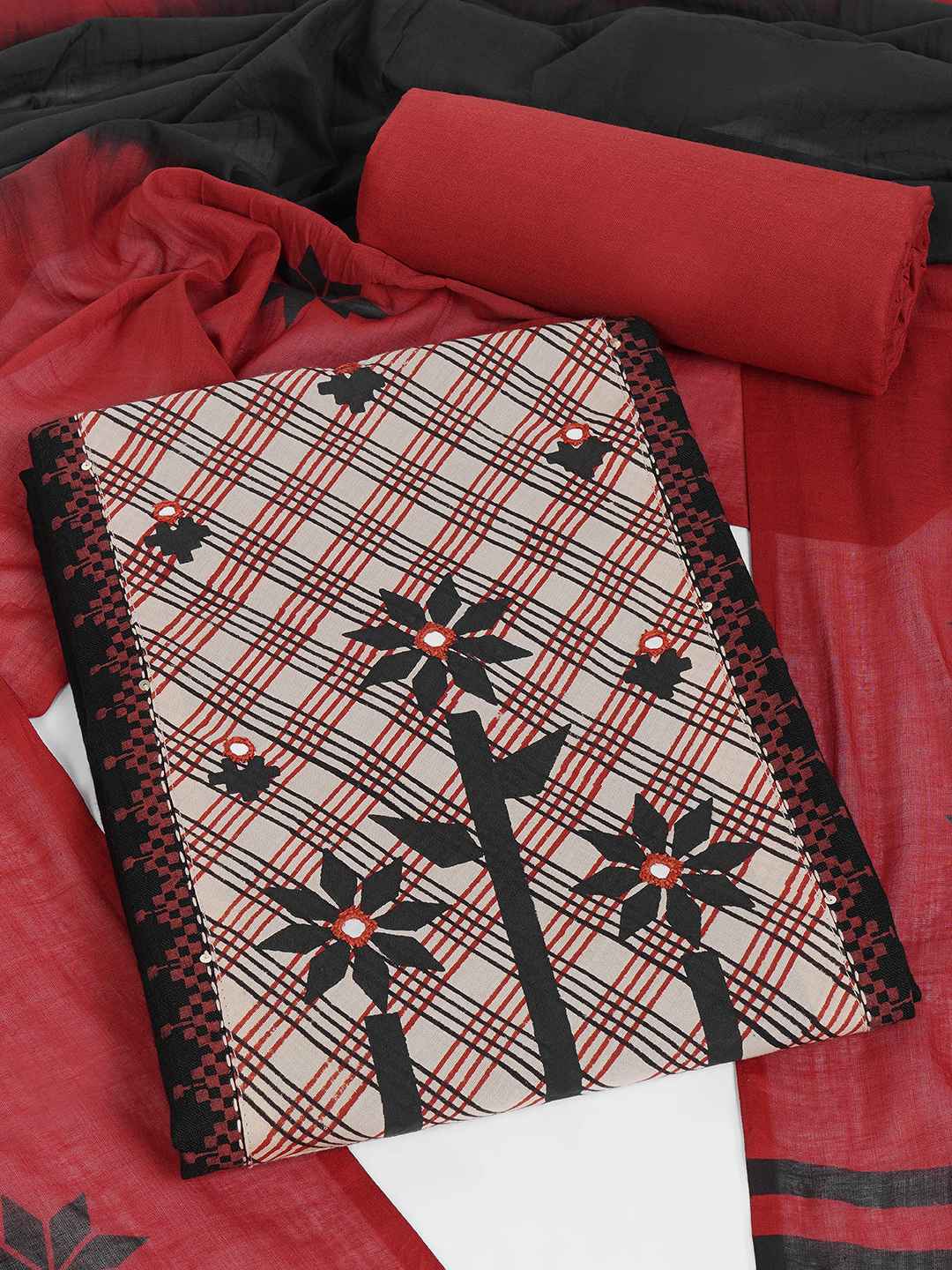 Printed dress material with Contrast Yoke and Dual-Tone Dupatta.(Black)