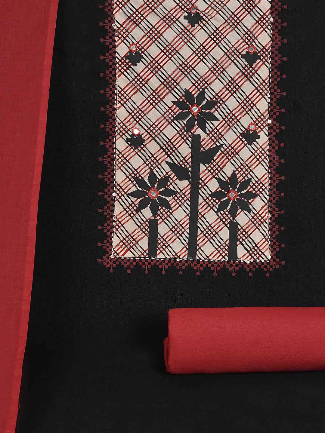 Printed dress material with Contrast Yoke and Dual-Tone Dupatta.(Black)