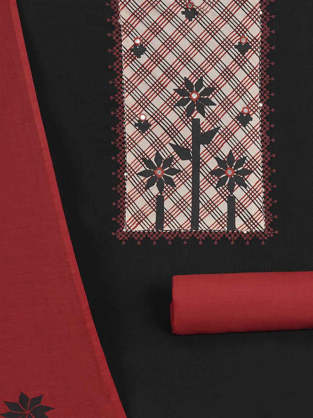 Printed dress material with Contrast Yoke and Dual-Tone Dupatta.(Black)